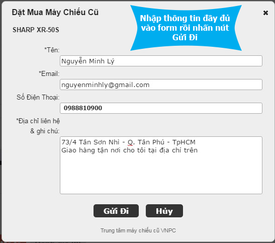 form đặt mua máy chiếu